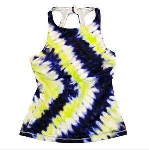 Athleta Womens High Neck Tie Dye Tankini Swimsuit TOP Strappy Back Padded 34 B/C